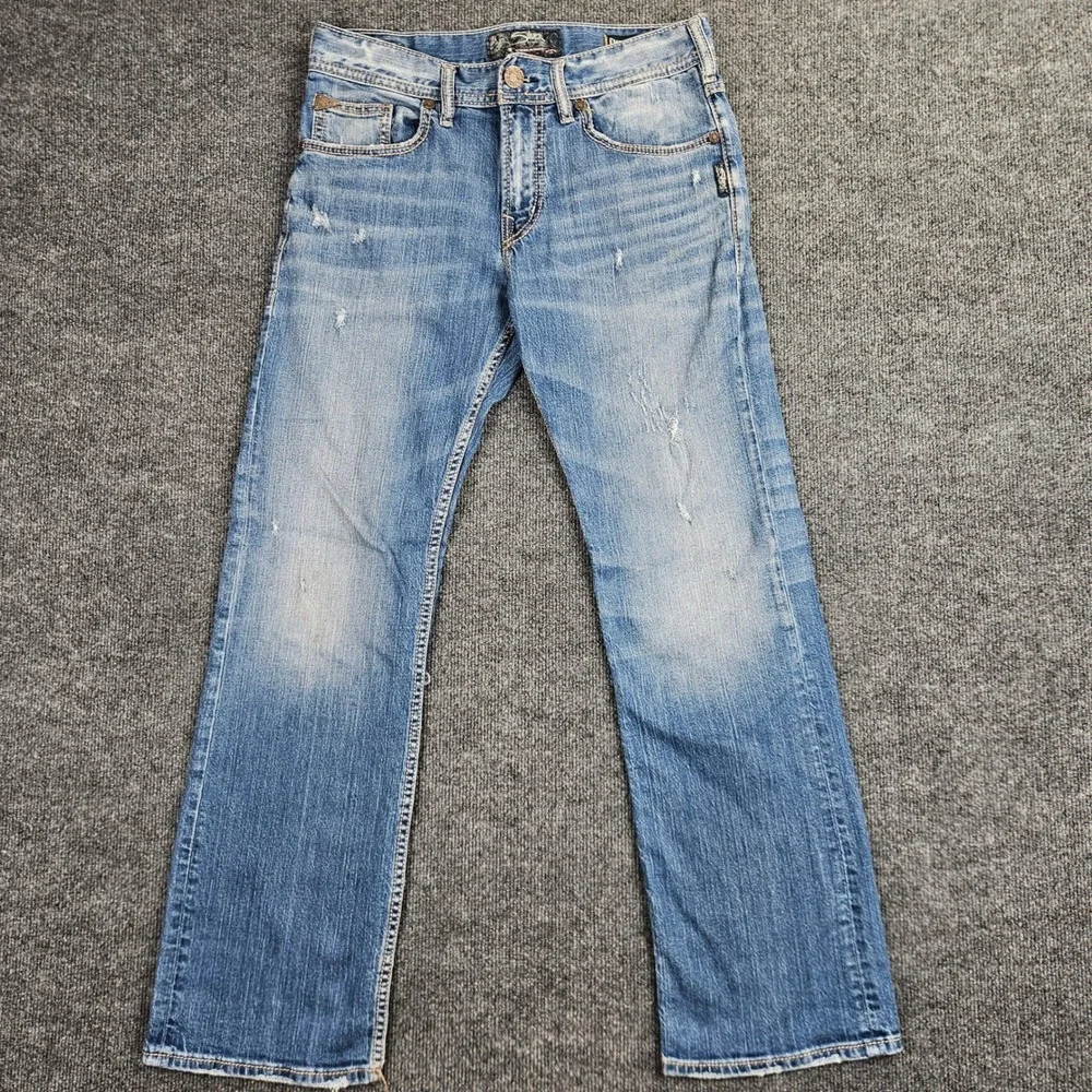 Silver Zac Relaxed Fit Straight Jeans Men's 31x32 EMC Denim Flap Pocket Med Wash